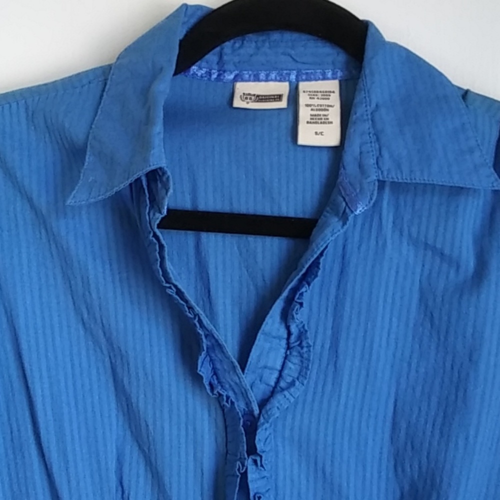 Blue Striped Ruffle Front Dress - Picture 2 of 3